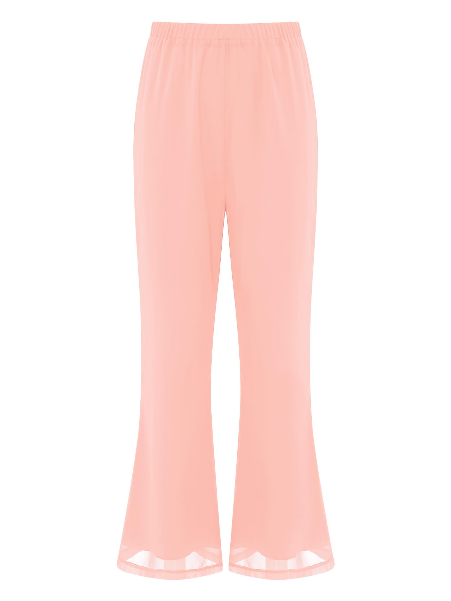 DINORMIN Womens Chiffon Pants Summer Casual Wide Leg Flared Palazzo Pants Long Trousers