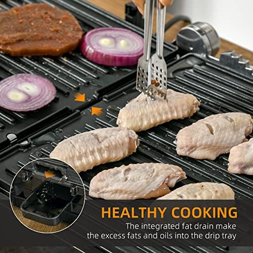 HOMCOM Health Grill Panini Press, 4 Slice Toastie Machine, 2000W Electric Non-stick Grill W 180 Degree Flat Open, Drip Tray, Removable Plate, Spatula and Adjustable Temperature, Sandwich Toaster Maker