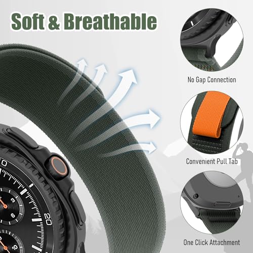 Image of VEMIGON Trail Loop Band Compatible with Samsung Galaxy Watch 8 40mm 44mm / 8 Classic 46mm, Soft Breathable No-Gap Nylon Fabric Sport Strap Replacement Wristband (Watch Not Included)
