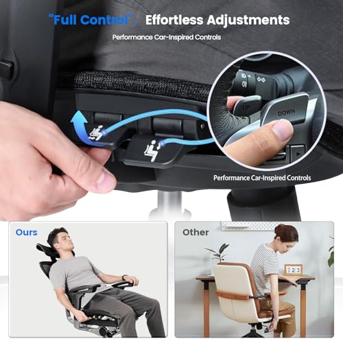 OdinLake Ergonomic Mesh Office Chair Black, High Back Desk Chair 350lbs with WireControl Recline, 5-Level Backrest, 4D Armrests, Adjustable Lumbar Support, Optional Footrest (O1 Ergo Plus 743) - Image 4