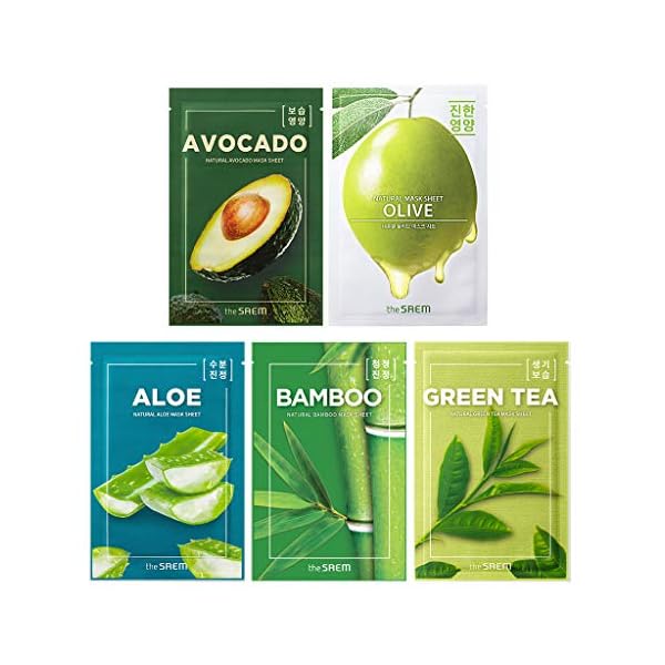 THESAEM Natural Facial Mask Sheet 21ml 20 Pack - Korean Skincare Moisturizing and Nourishing Facial Mask Sheet Variety Combo Pack