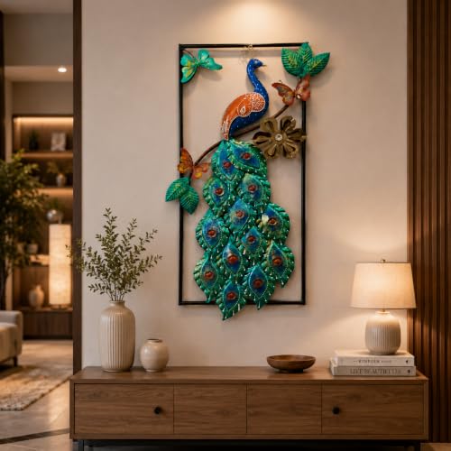 Image of SHREE 'O' GREEN TECH - Luxury Metal Peacock Wall Art Decorative Iron Wall Hanging for Living Room Bedroom Dining Room Office Hotel Modern Home Decor Handmade Sculpture