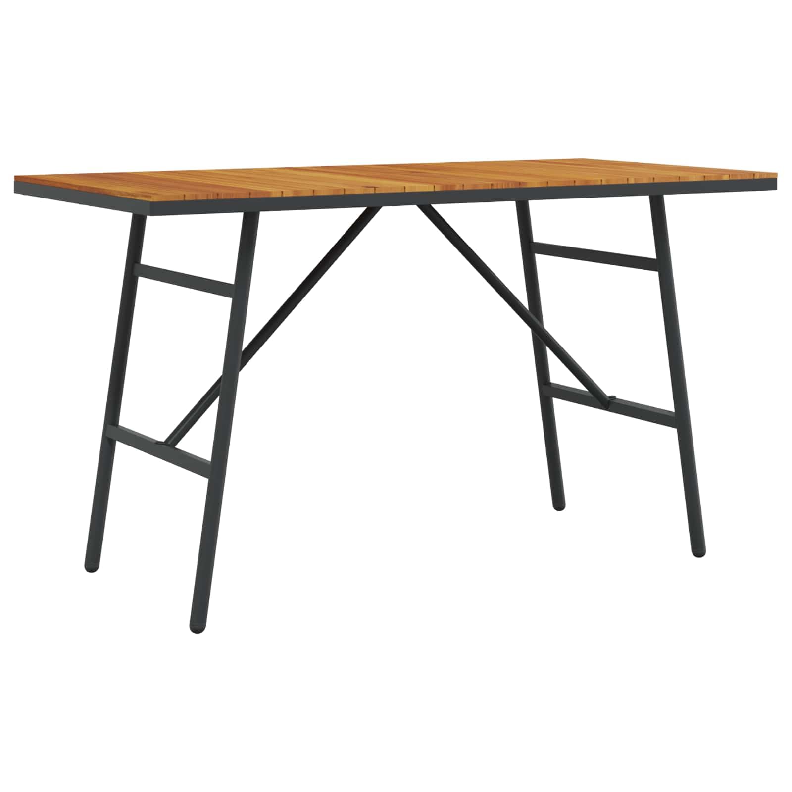 Tavolo da pranzo in legno di acacia massiccio, marrone, 110 x 55 x 61,5 cm, con telaio in metallo nero, tavolo da giardino per terrazza, per balcone e cene all'aperto