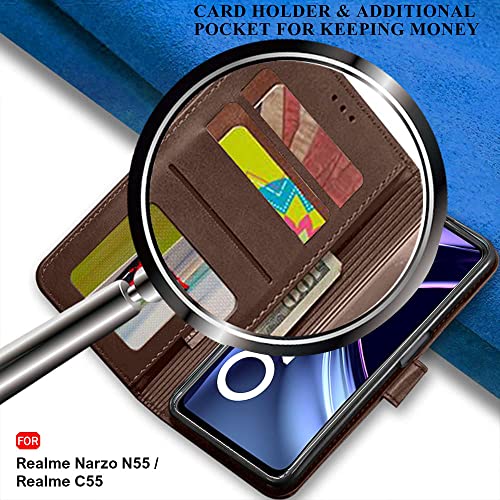 Image of TheGiftKart Flip Back Cover Case for Realme Narzo N55 / Realme C55 | Dual-Color Leather Finish | Inbuilt Stand & Pockets | Wallet Style Flip Case for Realme Narzo N55 / Realme C55 (Brown & Coffee)