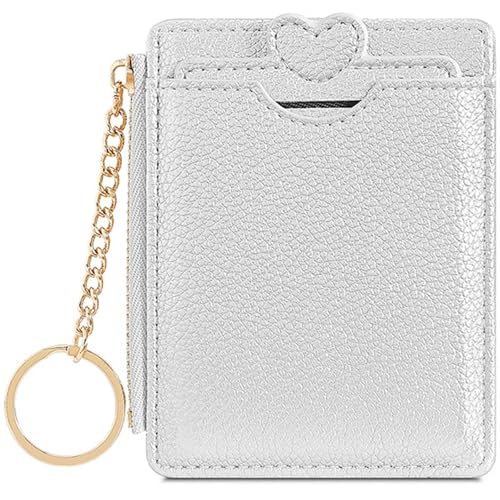 PU Wallets with Love Style Plain Small Wallet with ID Credit Card Slots (Silver)
