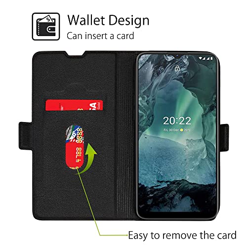 Boleyi Nokia G21/G11 Case, PU lederen flip case materiaal portemonnee case, magnetische sluiting, TPU-bumper, cover met kaartsleuven en standaard flip cover voor Nokia G21/G11 -Black2 - Afbeelding 3