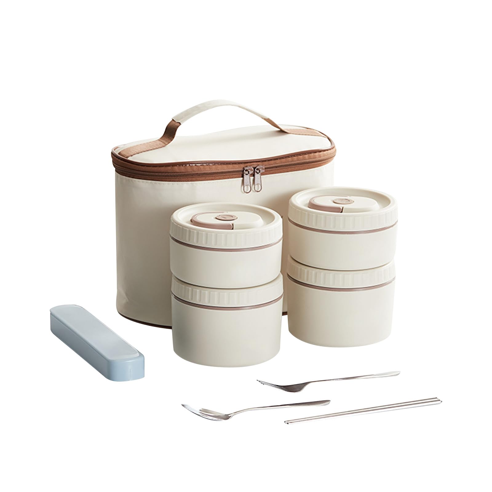 Greabuy Bentos - Lonchera térmica con 4 compartimentos de acero inoxidable para almacenamiento térmico de alimentos para la escuela, lonchera térmica con bolsas de transporte