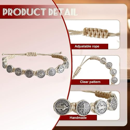 12pcs St Benedict Bracelets Nature Color String Saint Benedict Rosary Bracelet Medalla De San Benito Catholic Gift For Men Women2