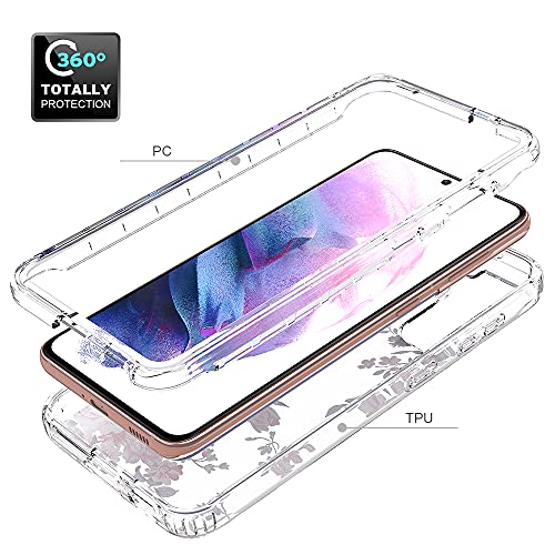 Shinyzone 2 In 1 Heavy Duty Case For Samsung Galaxy S21 Fe 5G,Sturdy Armor Hybrid Rigid Hard Pc Front Bumper Cover,Crystal Clear Rose Flower Pattern Design For Women #TOP4