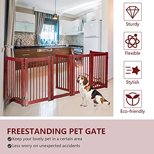 Kinpaw Extra Wide Dog Gate 360 Degree Freestanding Wooden Kennel, Foldable Pet Gate With 2Pcs Support Feet Dog Barrier Indoor Cat Panels For Stairs, Doorway #TOP1