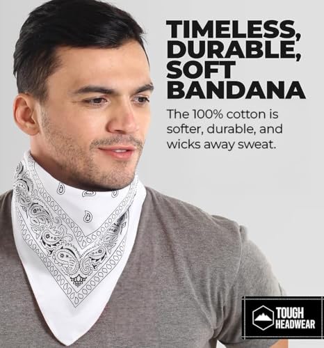 Image of Tough Headwear Large Bandana Headband - Handkerchief Bandanas for Men & Women - Paisley Bandana Pack - Cowboy Scarf
