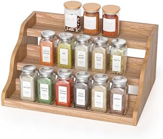 Memanque Tiered Spice Rack Organizer for Cabinet, Wooden Spice Rack for Countertop, Spice Shelf organizer Spice Organization for Cabinet