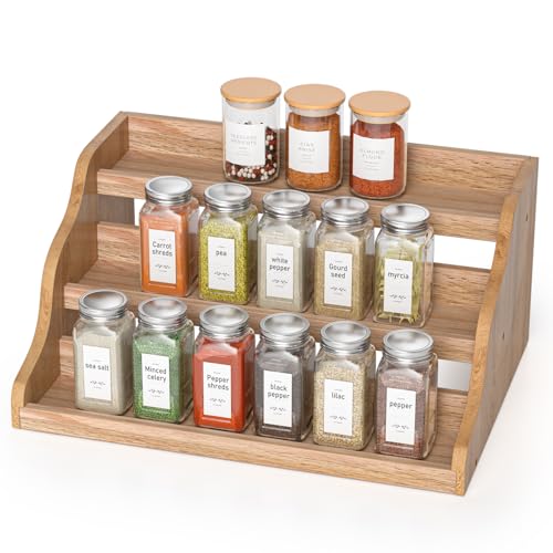 Memanque Tiered Spice Rack Organizer for Cabinet, Wooden Spice Rack for Countertop, Spice Shelf organizer Spice Organization for Cabinet