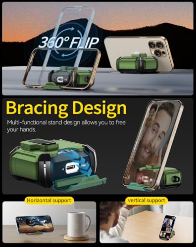 Image of Pohgelan Compatible with AirPods 4 Case (Army Green) | Magnetic Automatic Lock with Phone Stand & Cleaning Kit,Compatible with Magsafe