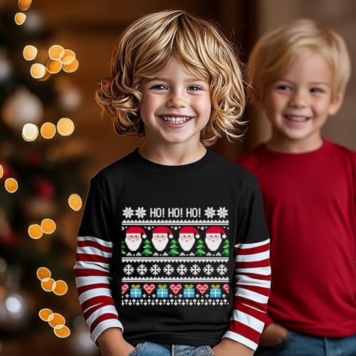 Image of Toddler Boy Girl Christmas T-Shirt Stripe Long Sleeve Tees Ugly Xmas Santa Claus Tops 2-7 Years