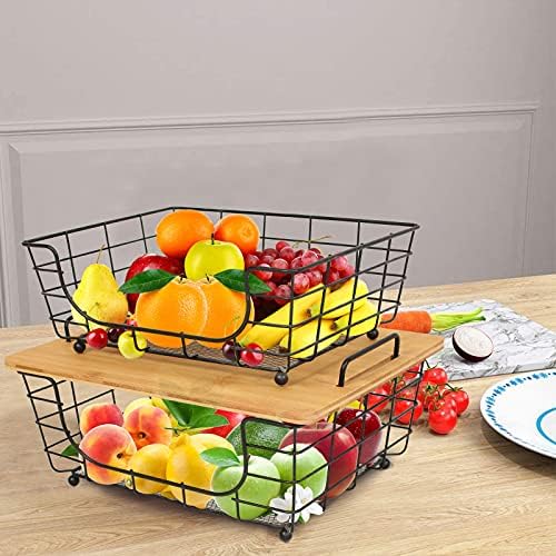 Xbopetda 2-Tier Fruit Basket, Countertop Fruit Rack Holder, Fruit Bowl Bread Basket Vegetable Rack for Fruit Vegetables Snacks, Household Items