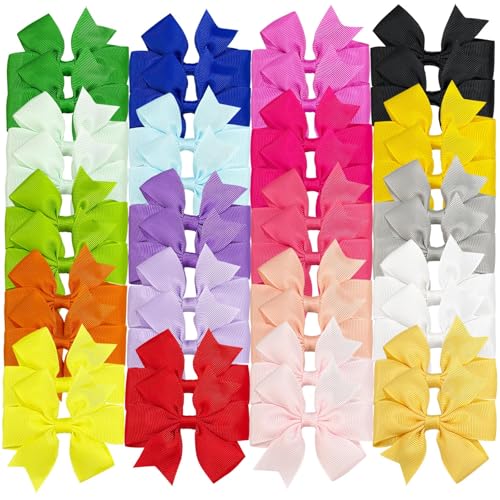 OAOLEER 40Pcs 3inch Hair Bows for Girls Boutique Grosgrain Ribbon Pinwheel Hair Bows Alligator Clips For Girls Baby Toddlers Accessories Teens In Pairs (3inch-40pcs Bows)