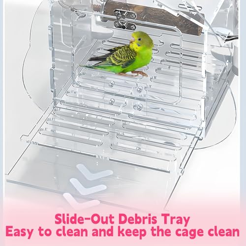 Image of Hamiledyi Small Bird Travel Carrier Cage Transparent Parakeet Carrier Backpack with Standing Perch Portable Outdoor Cage for Lovebird Parrot Swallow Goldfinches