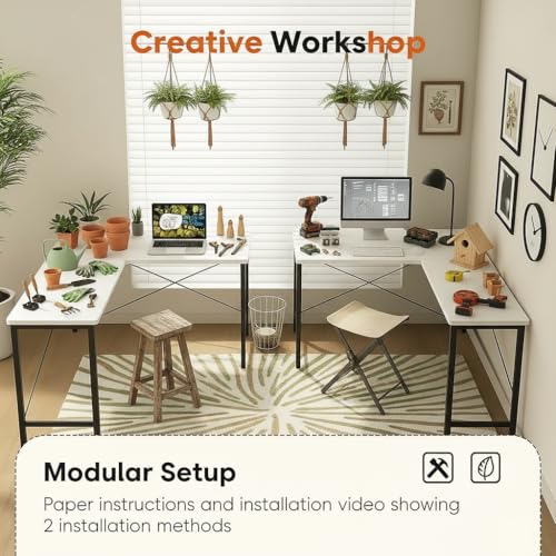 Image of RIZIK Store L-Shaped Computer Desk | 50-Inch Corner Gaming & Study Table with Engineered Wood Top, Metal Frame & CPU Shelf | Writing Workstation for Bedroom, Office & Small Rooms (White)