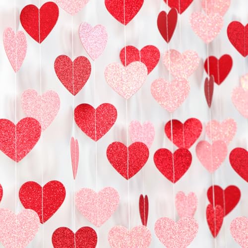 Image of Galentines Red Pink Valentines Party-Decorations - 52ft Heart Garland Streamers Paper Banner,Proposal Anniversary Romantic Birthday Baby Shower Rustic Wedding Hanging Ornaments Decor Hugfond