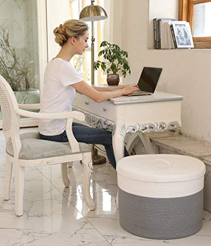 20" X 20" X 15" Extra Large Storage Basket With Lid, Cotton Rope Storage Baskets, Laundry Hamper, Toy Bin, For Toys Blankets Pillows Storage In Living Room Baby Nursery, Large Basket Grey With Cover #TOP6