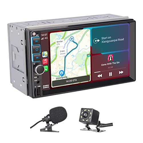 YZKONG Double Din Autoradio Compatible avec CarPlay & Android Auto, 7 Pouces Receiver HD Screen Radio avec caméra de Sauvegarde, Radio AM / FM, Lien de Miroir téléphonique, Bluetooth, USB / SD / AUX