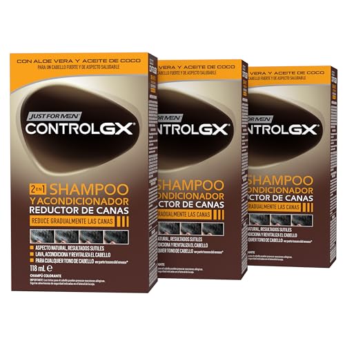 Just For Men Control GX Champú Y Acondicionador para Canas Hombre, Reduce Las Canas Gradualmente en Cada Lavado, Para Todos Los Tonos, 118ml (3 Pack)