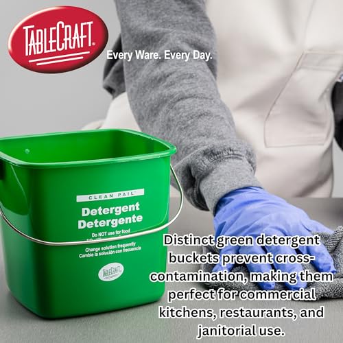 Image of Tablecraft Clean Pail 8 Quart, Detergent Use, Commercial Foodservice and Restaurant Square Cleaning Bucket, HDPE Plastic with Handle, for Restaurant and Kitchen Sanitation, 10.2 inchx9.5 inchx7.3 inch, Green