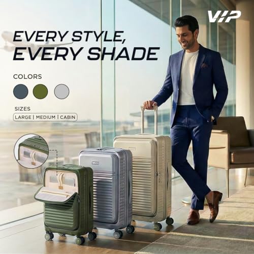 Image of VIP FLEX9010 Expandable Cabin Trolley Bag 55cm | Small | Hard Luggage | 8-Wheel Business Travel Suitcase with 15.6 inch Laptop Compatible | Flushed TSA Lock | 3 Years International Warranty (Green)