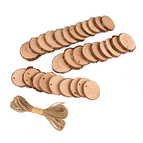 30 Holzscheiben Natur 6-7cm + Hanfseil - Bastelset Für DIY Deko & Weihnachtskarten