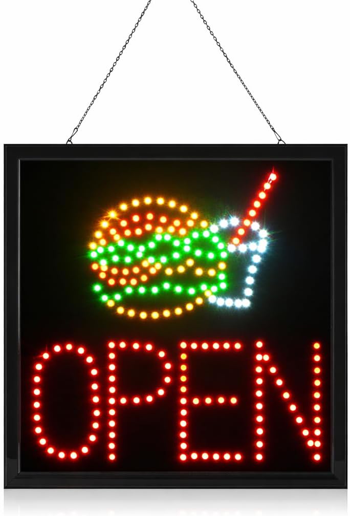 Ultra Bright Noodle with Bowl LED Open Sign Super Size 19" X19 with Animation montion and Power Switch (L63)