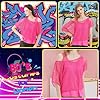 WILDPARTY 80s Fancy Fishnet Top for Women, Tank Top Off The Shoulder T-Shirt 1980s Retro Theme Party Costume Accessories Cosplay #3