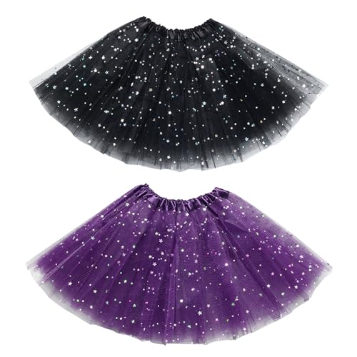 EUPSIIU 2 Pièces Filles Superposées Etoiles Paillettes Jupe Tutu, Princesse Robe de Danse de Ballet, Jupes Tutu pour Filles 3 Couches, Jupes Tulle Enfant...