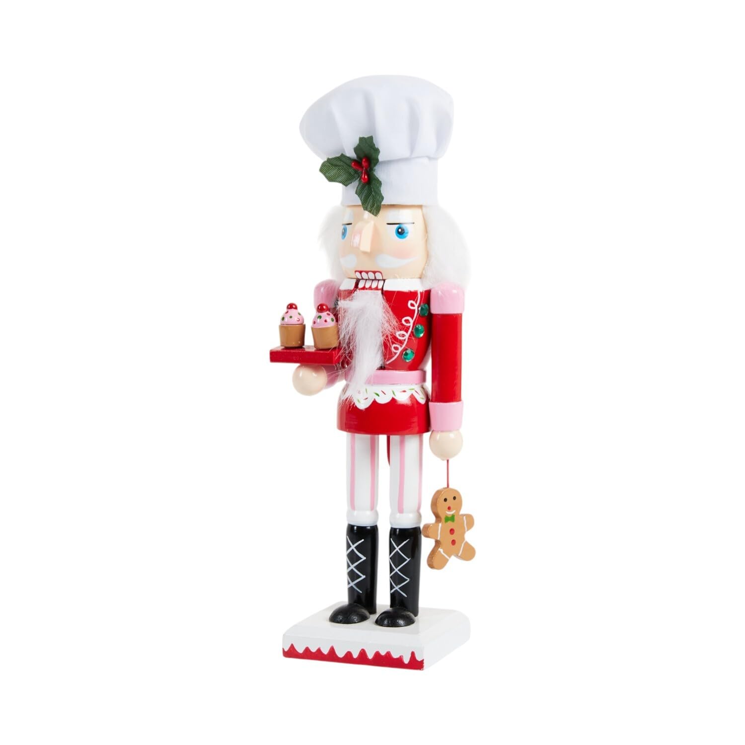 Bloomingtons Direct Red Chef Nutcracker Christmas 38Cm Tall Wooden Nutcracker Soldier Figurine Kitchen Traditional Tabletop Puppet Nutcrackers Christmas Decoration