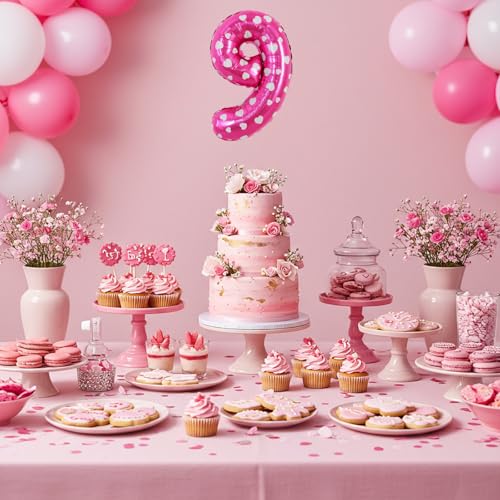 Image of TONIFUL Number Balloon 16 Inch 10Pcs Pink Polka 0-9 Birthday Number Ballons