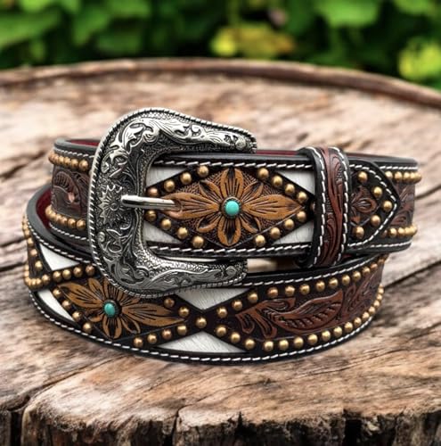 DANIEL'S ARTPLANET Western Belt for Men Full Grain Leather Cowboy Belt 1.5” Wide With Buckle Handmade Engraved Tooled2