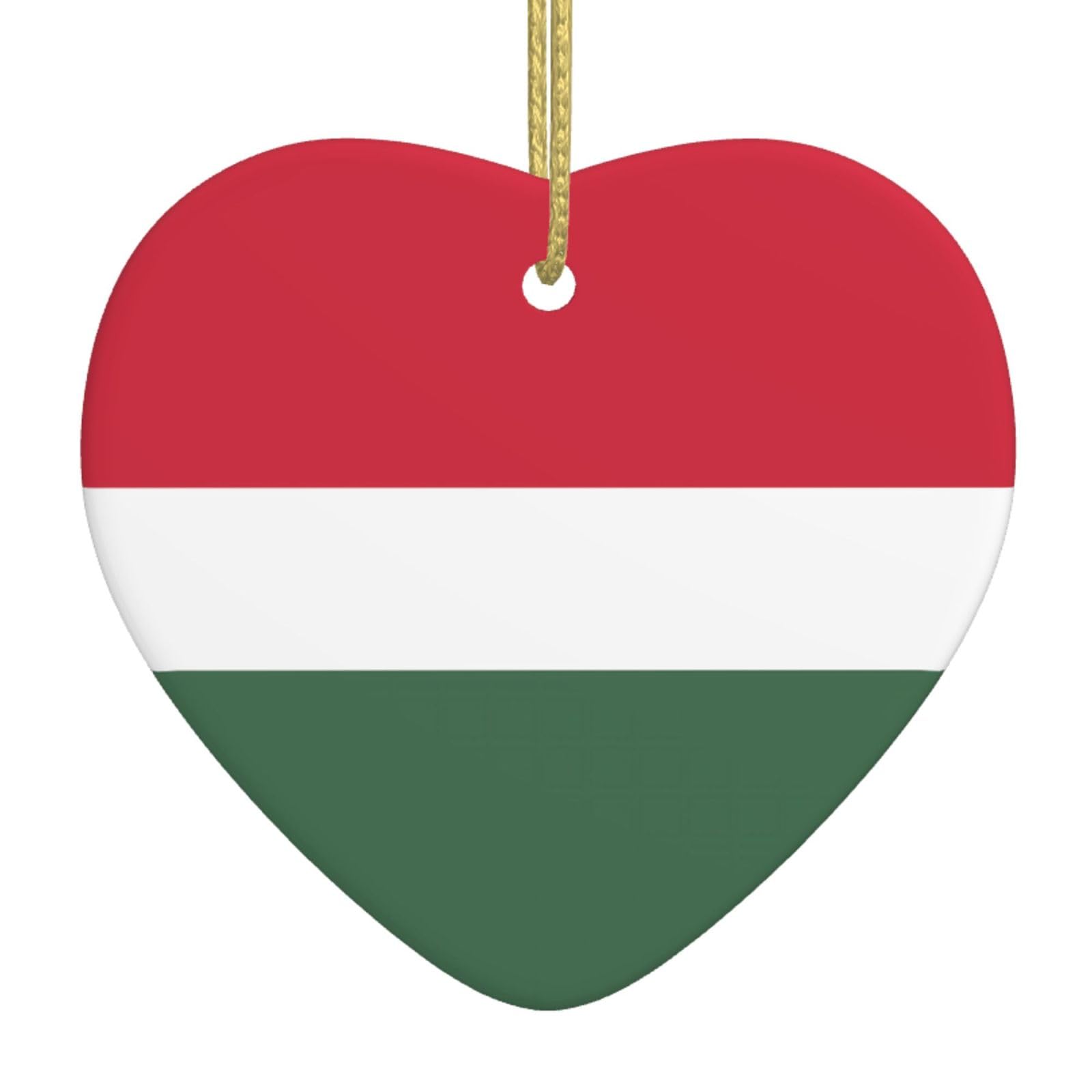 Flag of Hungary Ceramic Christmas Heart Pendant with Silk Thread, Christmas Tree Home Decoration