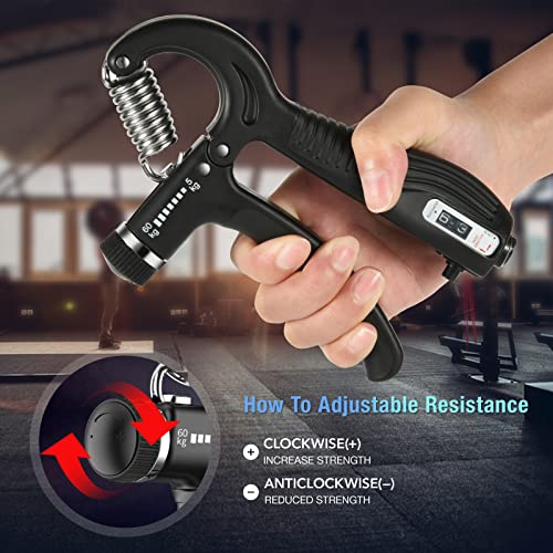 Hand Grip Strengthener, 5 Pack Forearm Trainer Workout Kit, Adjustable Resistance Hand Gripper with Counter, Finger Exerciser, Finger Stretcher, Grip Ring and Stress Relief Ball for Recovery Athletes - Image 4