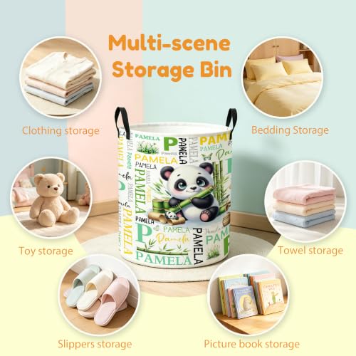 Image of Custom Panda Laundry Hamper, Personalized Laundry Basket with Name, Customized Dirty Clothes Basket for Clothes Toy Bathroom Bedroom Storage,S-16.5 inchX 13.8 inch