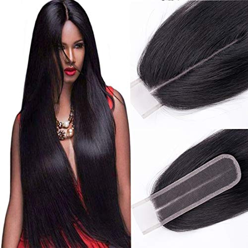 Kim k closure 2x6inch straight human hair closure 1 bundle deep middle part line brown swiss lace (12'' natural black)