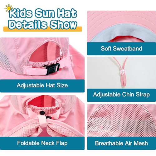 Rosoz Kids Sun Hat with Neck Flap UV Protection Summer Toddler Beach Hat Unisex Ponytail Hat Wide Brim Fishing Hat4