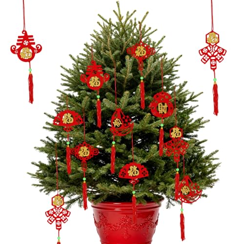 36 Piece Chinese New Year Decorations, Red Hanging Ornaments, Lucky Fu Pendants for New Year Home Tree Car Ornaments Trees Spring Festival(6 Designs)