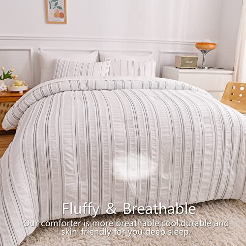 Aikasy Boho Bed In A Bag 7 Pieces Queen Size, Black/White Tufted Comforter Set, Stripe Pattern Design, All Season Cozy Cover With Sheets (Dashed Line,90"X90") #TOP4