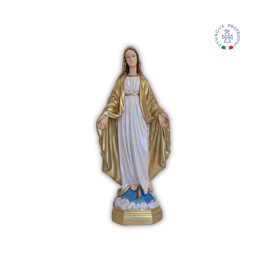 OVUNQUE PROTEGGIMI Statua Madonna Immacolata o Miracolosa in Resina, cm 35, Statuetta Madonnina Realizzata e Dipinta a Mano in Italia, dipinta a mano.