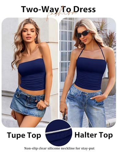 Image of Avidlove Halter Tops for Women Going Out Double Lined Sexy Crop Tank Top Ruched Slim Fit Cami Y2K Outfits Womens Summer Tops