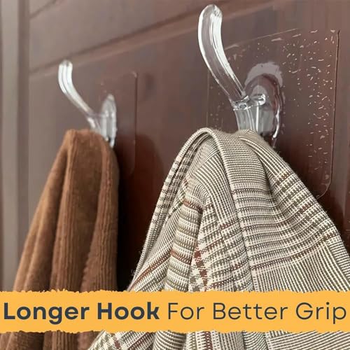 Image of 10 Pack Heavy Duty Self Adhesive Wall Hooks Holder Without Drill Waterproof Seamless Sticker Hooks Wall-Mounted Hanger for Bathroom Kitchen Bedroom Punch Free Hooks for Home & Living Room