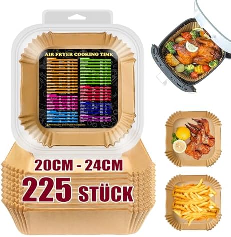 FEHCBIO Airfryer Backpapier 100 Stück - Antihaft Einwegschalen Für Heißluftfritteuse 20-24cm