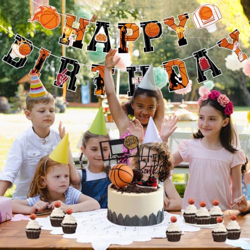 Image of Basketball Happy Birthday Banner Basketball Party Decorations with Slam Dunk Banner Garland Birthday Sign for Kids Boys Teenagers Men Photo Prop Pennant