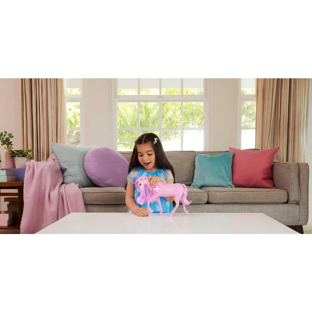 Barbie - Unicorno Luci Brillanti, cavallo con 20 combinazioni interattive di luci, suoni e musica, premi i pulsanti e accarezza la testa per attivarlo, giocattolo per bambini, 3+ anni, JCP78