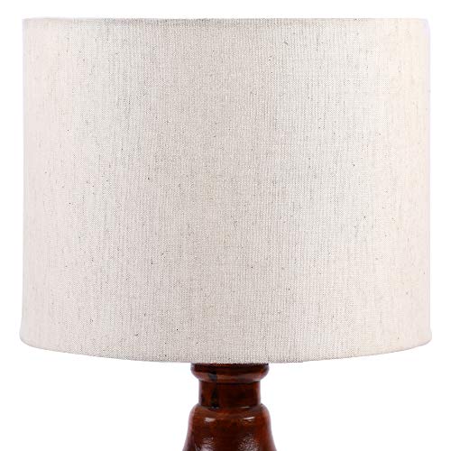 Image of tu casa Off White Cotton Flex Shade with Brown Mango Wood Base Table Lamp | Elegant Bedside & Desk Lamp for Bedroom, Living Room, Office, Home Decor & Gifting (Height : 21 Inch /No Blub Included)